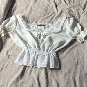 Elegant White Ruffled Women's Crop Top